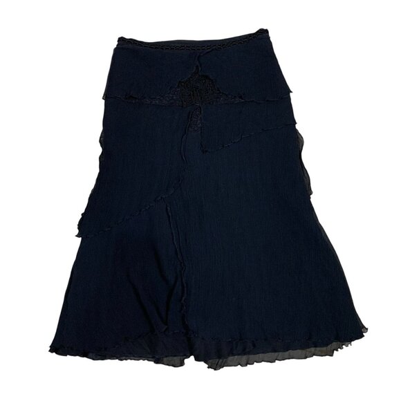 Peruvian Connection Black Skirt Womens 6 Boho Layered Asymmetrical Lace Trim - Picture 1 of 5